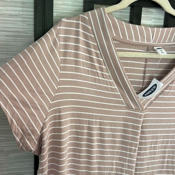 NWT Old Navy taupe and white striped V-neck tunic top short sleeve XL - Picture 3 of 4